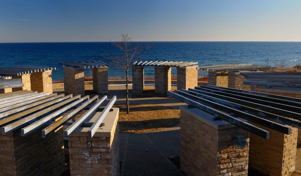 Commemorative stonehenge at the old Ajax water treatment plant site on Lake Ontario. Source: Adobe Stock