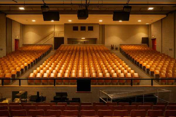 Empty auditorium seating with stage and lighting in Etobicoke school Takeoff-Moving Toronto