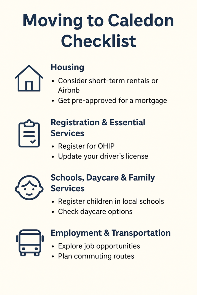 Moving to Caledon checklist: Housing, registration, schools, employment. Takeoff-Moving Toronto