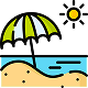 Sunny beach scene with umbrella, ocean, and sand Takeoff-Moving Toronto